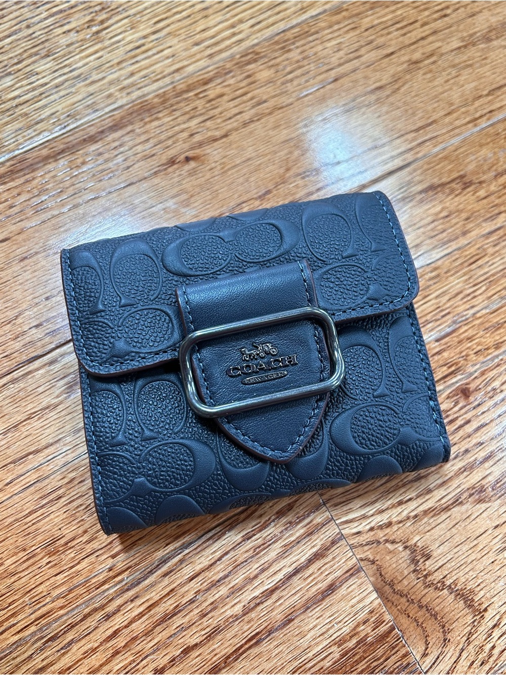 Coach Small Morgan Wallet in signature embossed leather buckle black